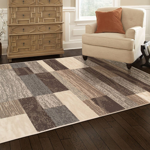 12' Beige Slate Gray And Brown Patchwork Runner Rug